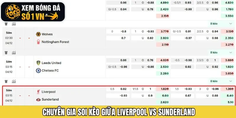 Đánh giá tỷ lệ kèo trước trận Liverpool và Sunderland từ Socolive 